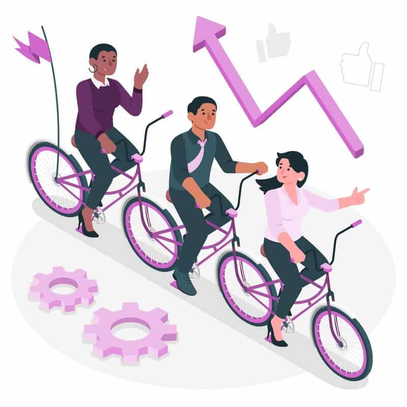 Tips for growing revenue at a bike rental company, illustrated with a team of people on bikes