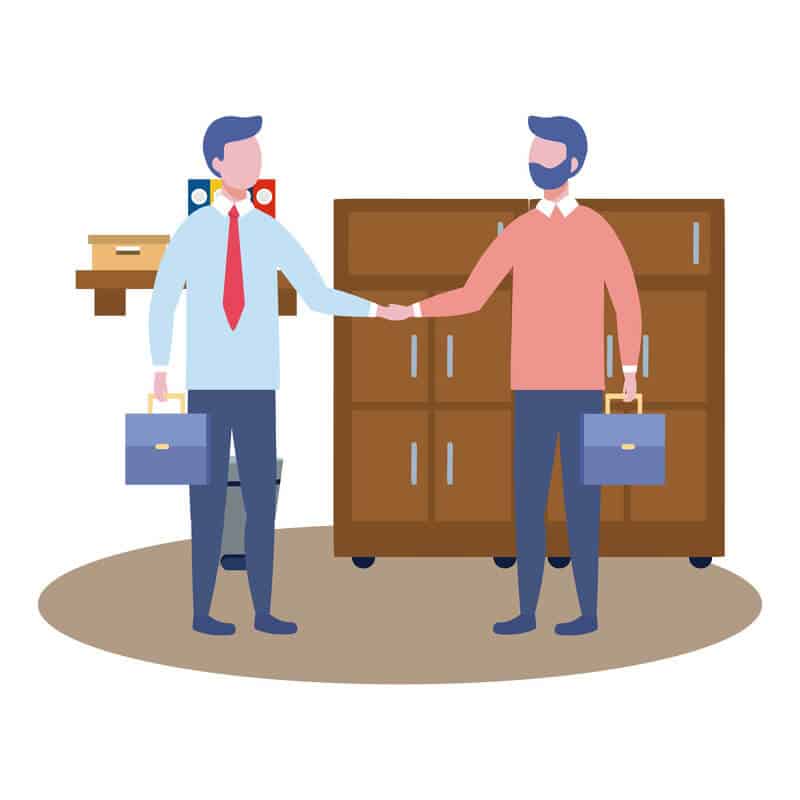 Handshake between two businessmen, representing partnerships with local businesses and hotels to increase bike rental company revenue.