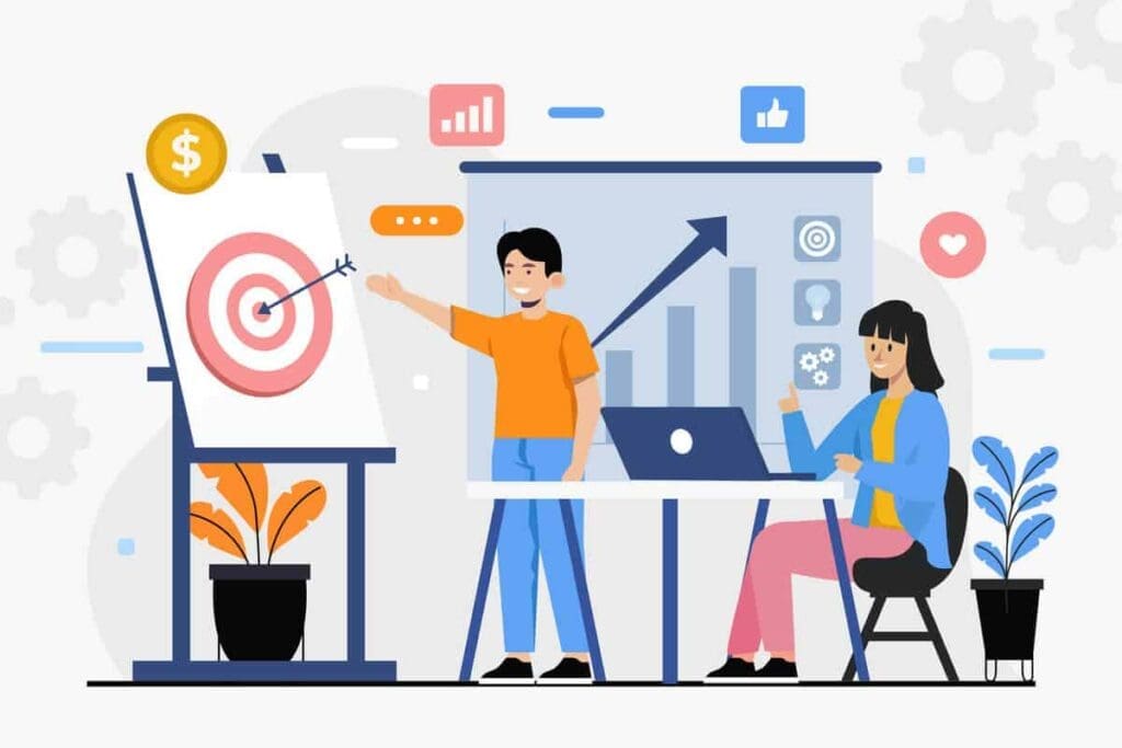 Two persons working on a marketing strategy for increasing bike rental revenue