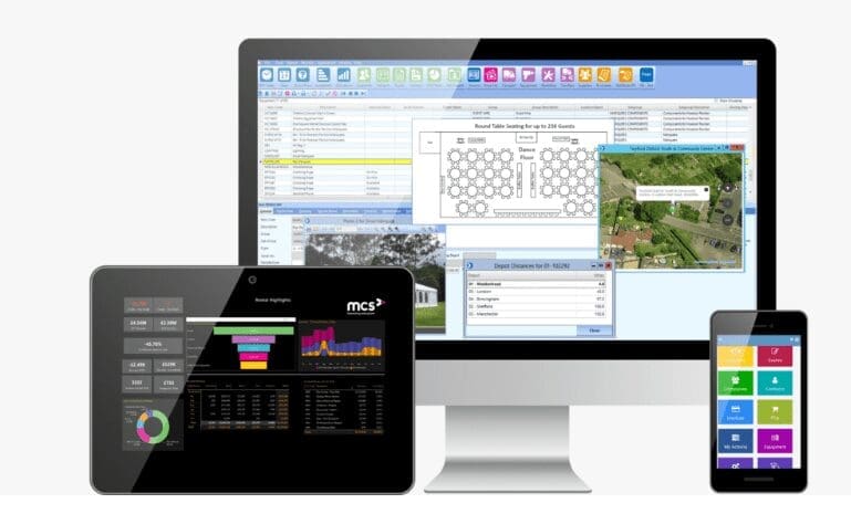 Equipment rental software on multiple devices, showing its versatility for business management.