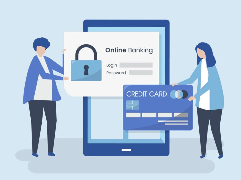 Illustration showing secure online payment processing for textbook rental software.