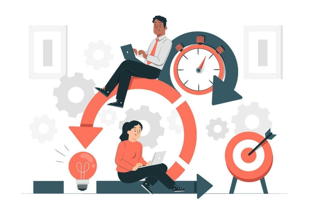 Team illustration showing productivity and efficiency improvements with textbook rental software.