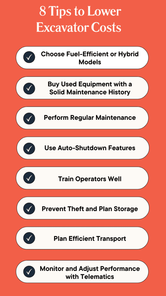 Infographic showing cost-saving tips for excavators