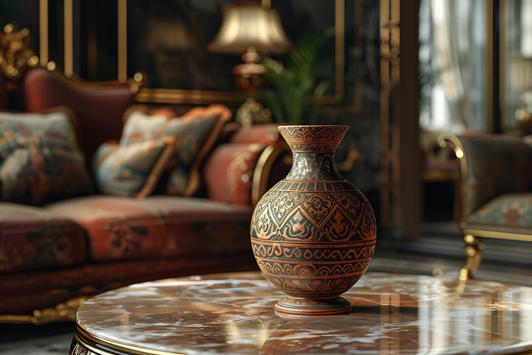 Elegant vase and luxurious furnishings for home decor rental business