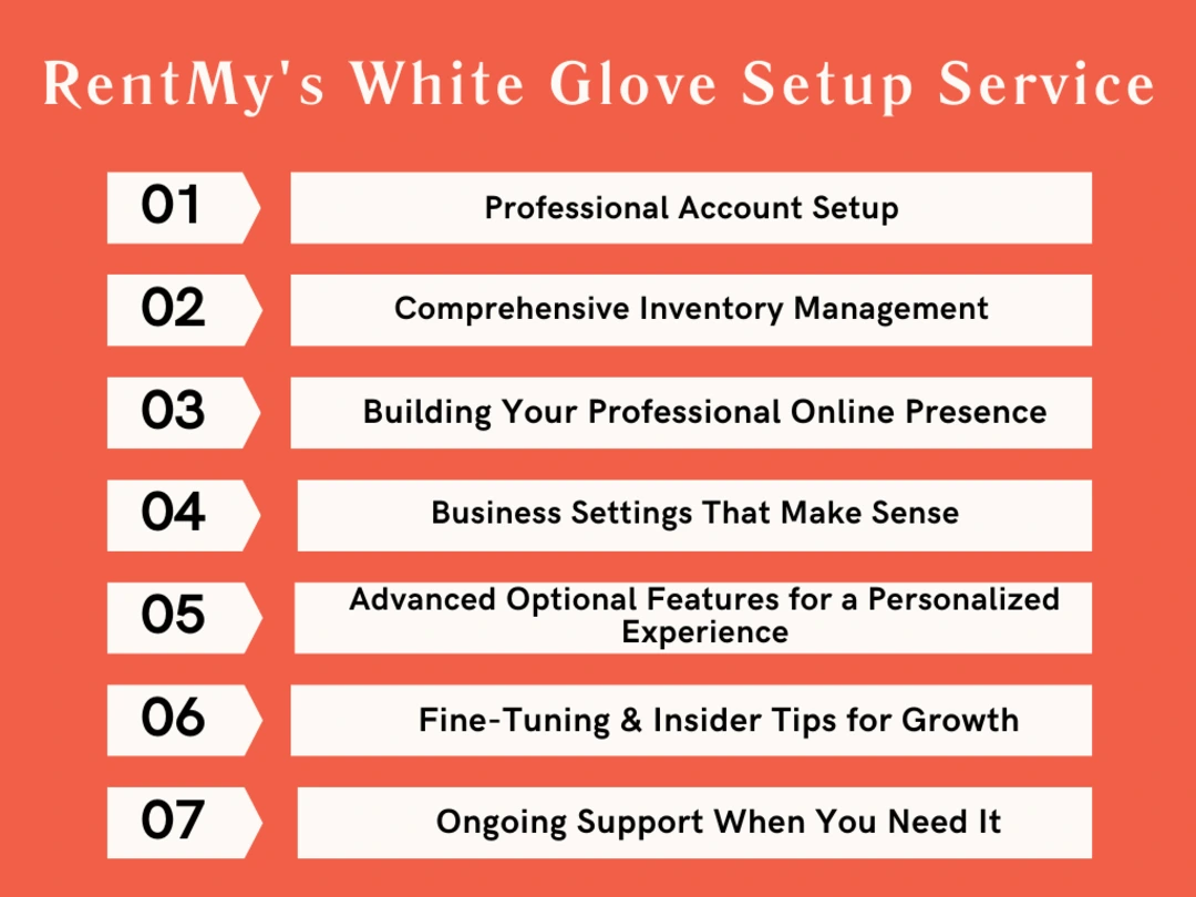 RentMy offers a white glove setup service with seven professional features.