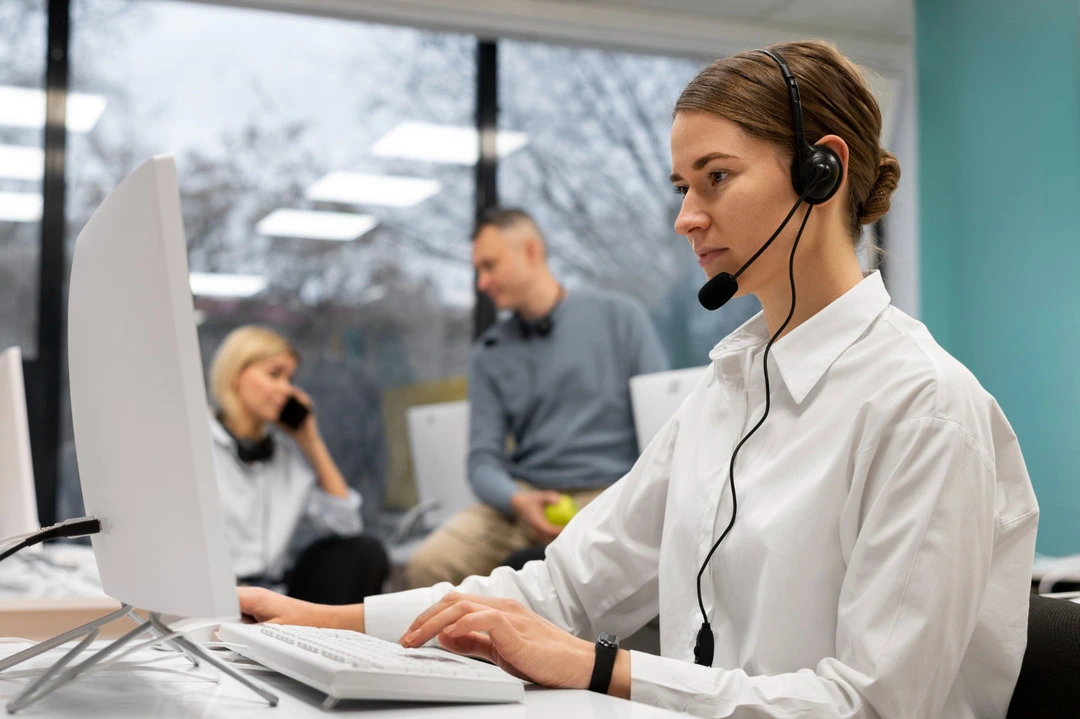 Customer service representative actively managing operations for table and chair rentals.