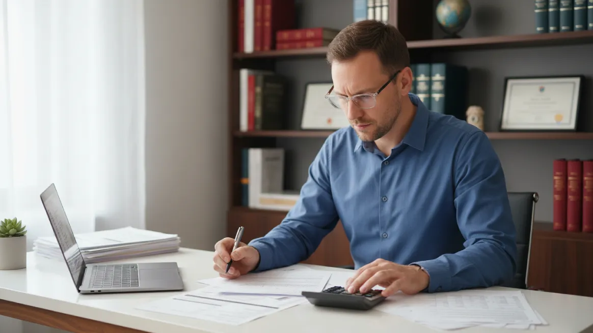 Man analyzing financial paperwork for rental tax compliance