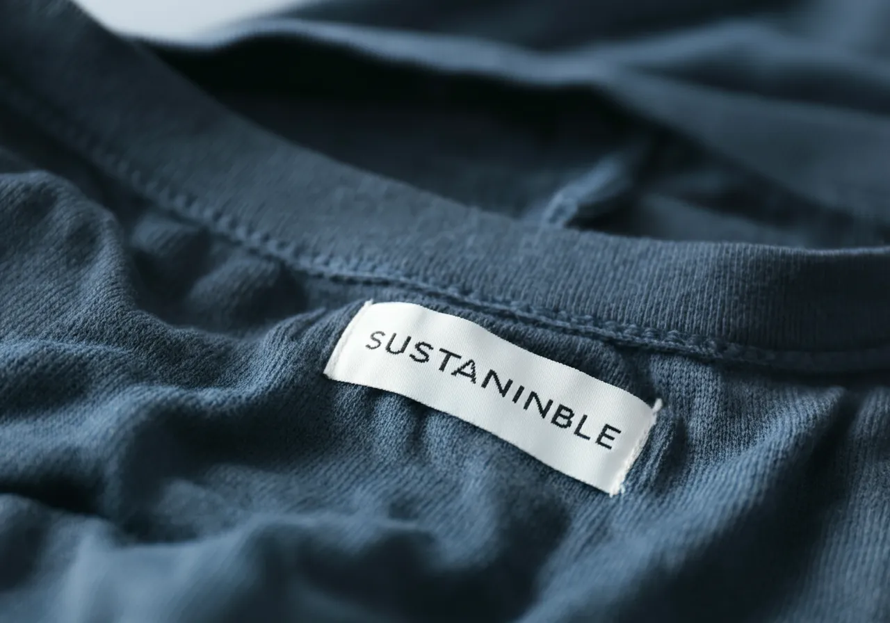Close-up of a product with eco-friendly labeling.