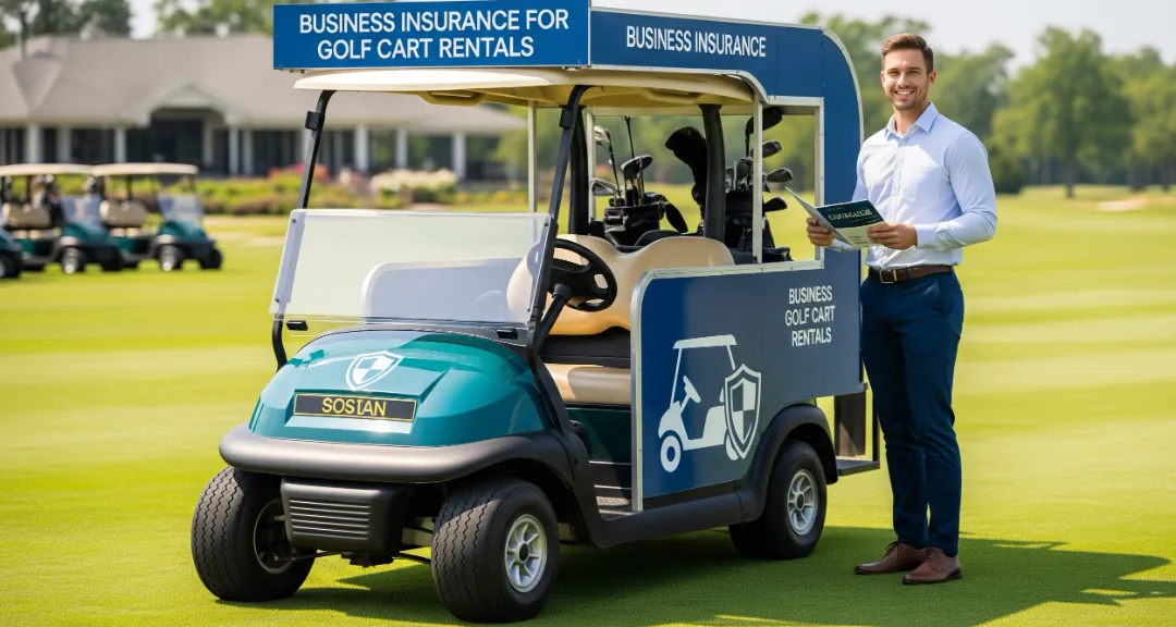 Representative offering golf cart rental business insurance on-site
