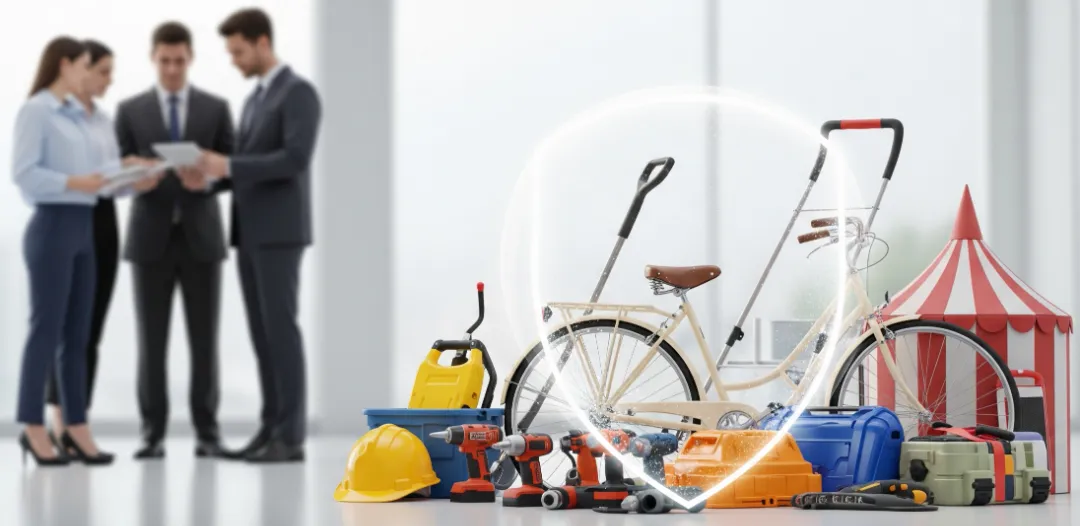 Rental gear shown protected with business insurance concept