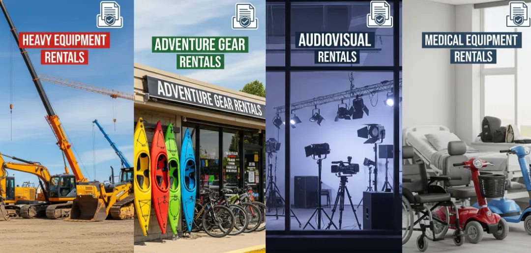 Rental business insurance infographic with various coverage types