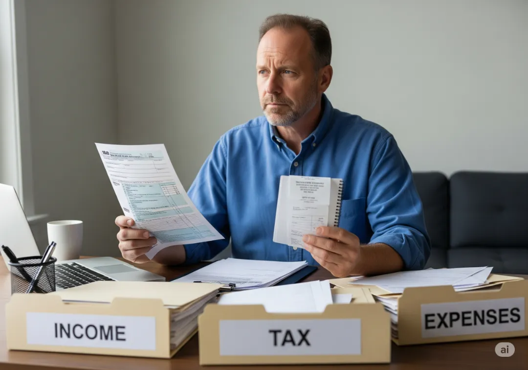 Taxpayer reviewing forms to determine if rental income is taxable