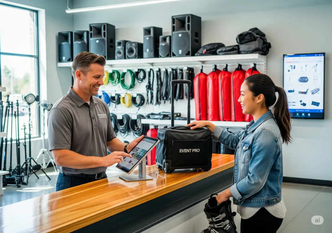 Customer checking out rental equipment with the POS system for the rental business