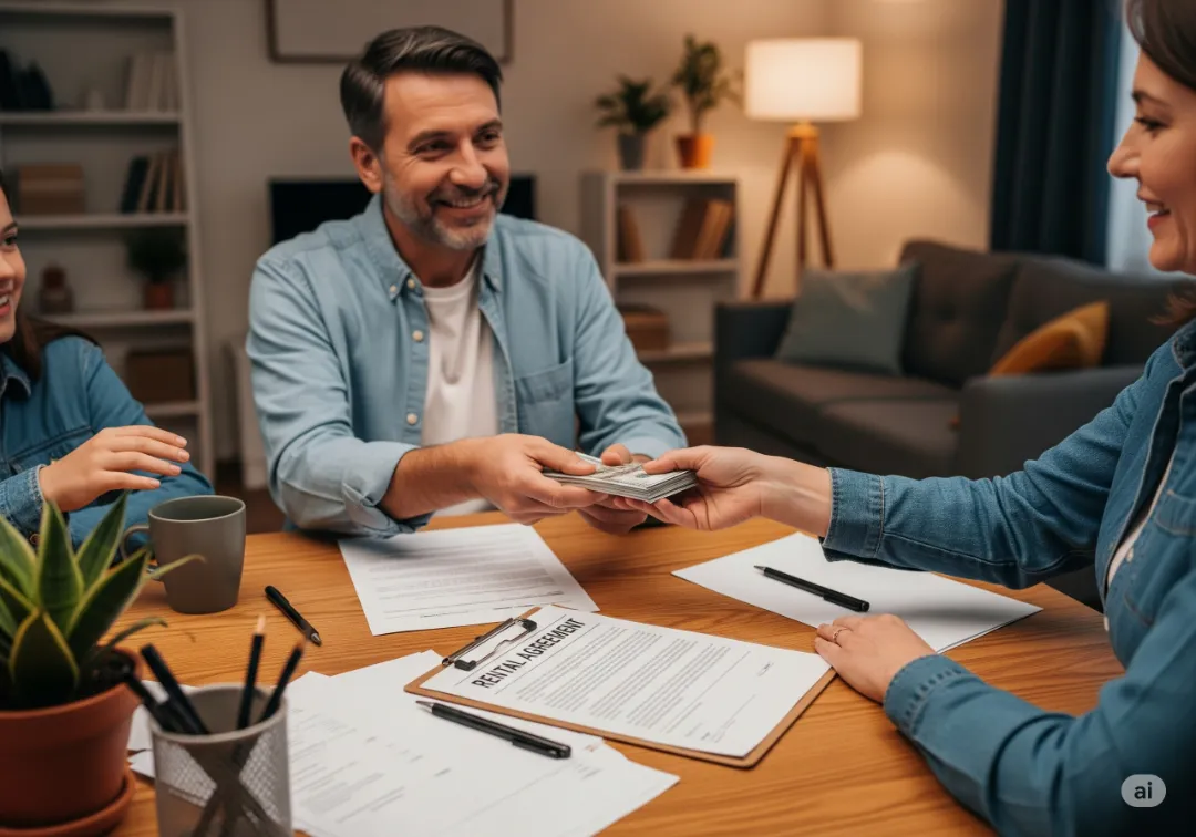 Family rental income exchange with paperwork for reporting or tax purposes