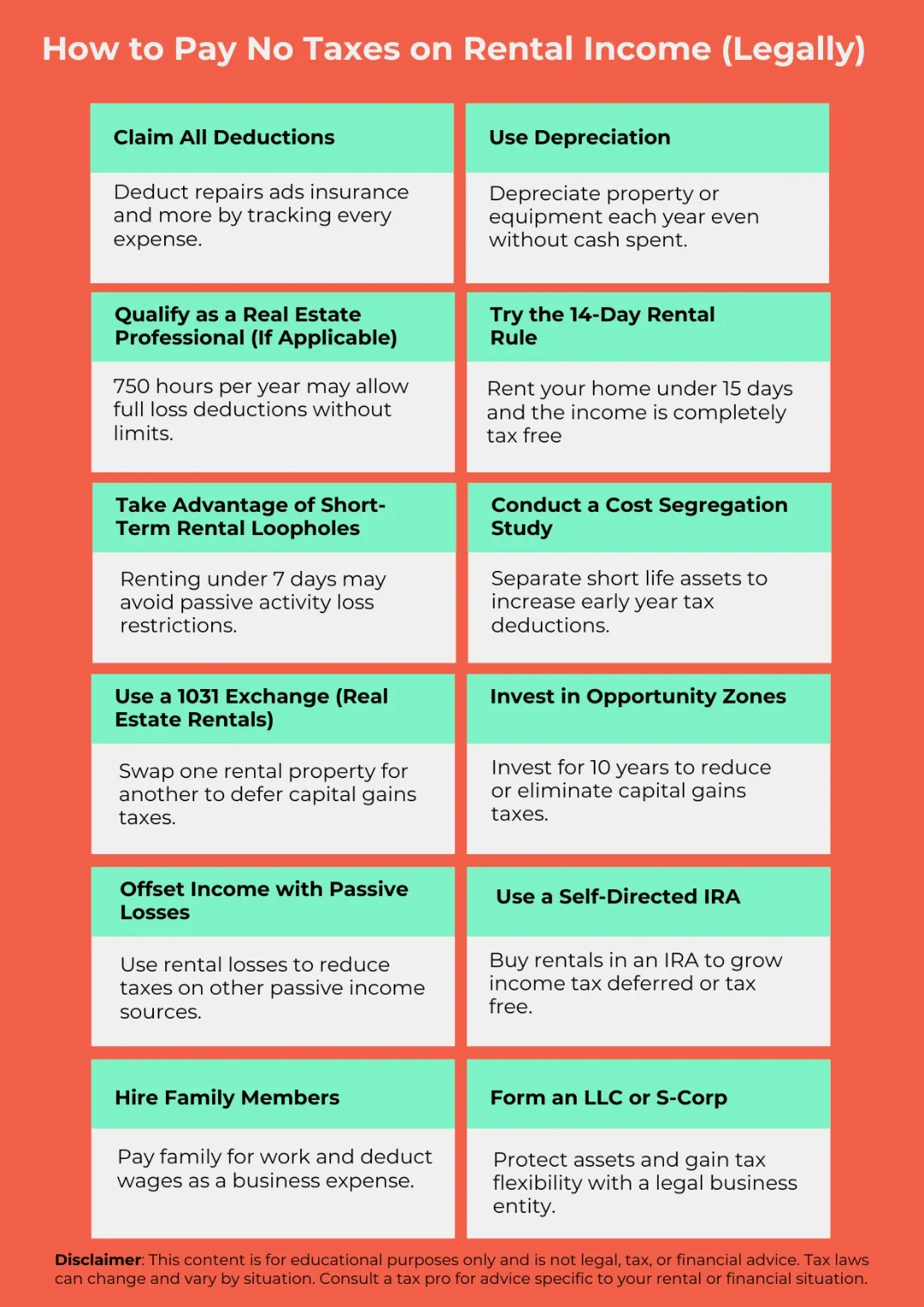 Tax strategies to pay no taxes on rental income legally and ethically in 2025