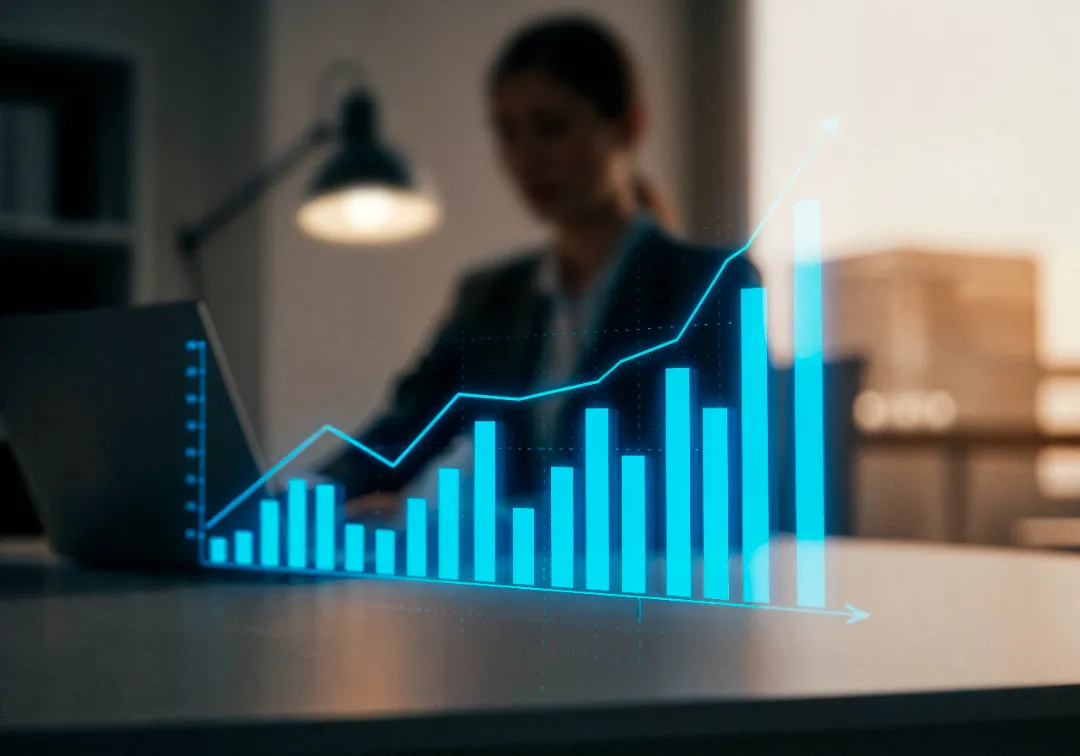 Digital graph showing upward business growth and progress.