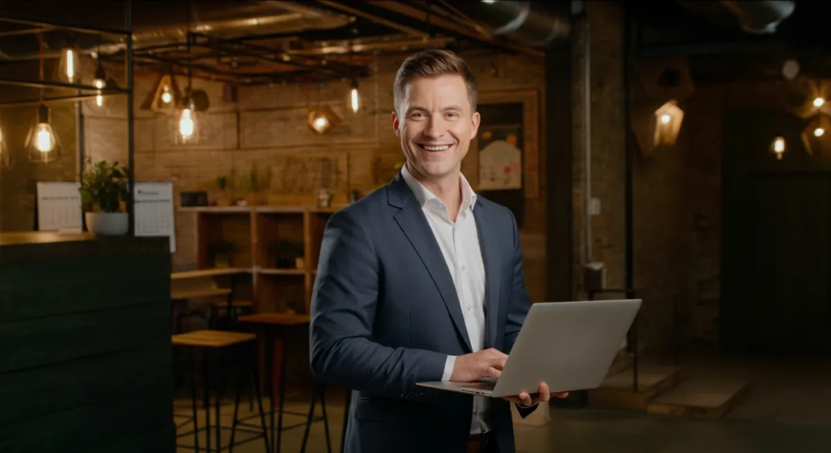 Successful entrepreneur evaluating venue rental business opportunities