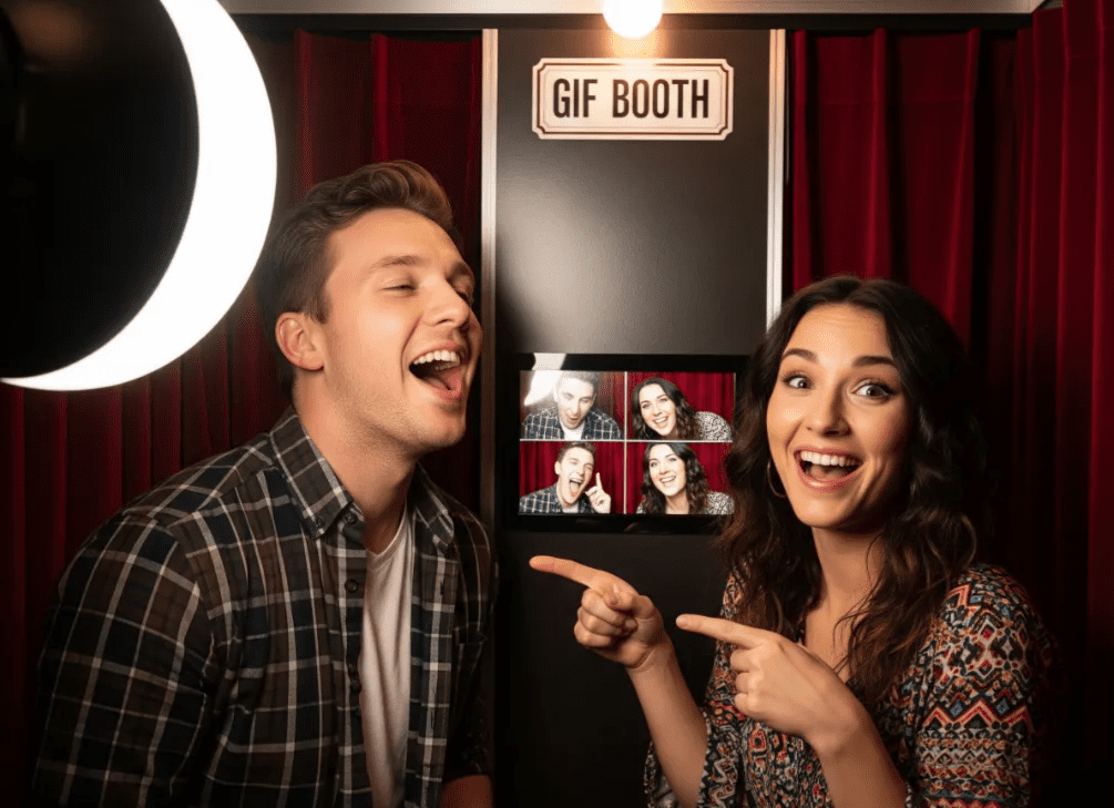 Fun moment captured in a GIF booth with an instant preview screen