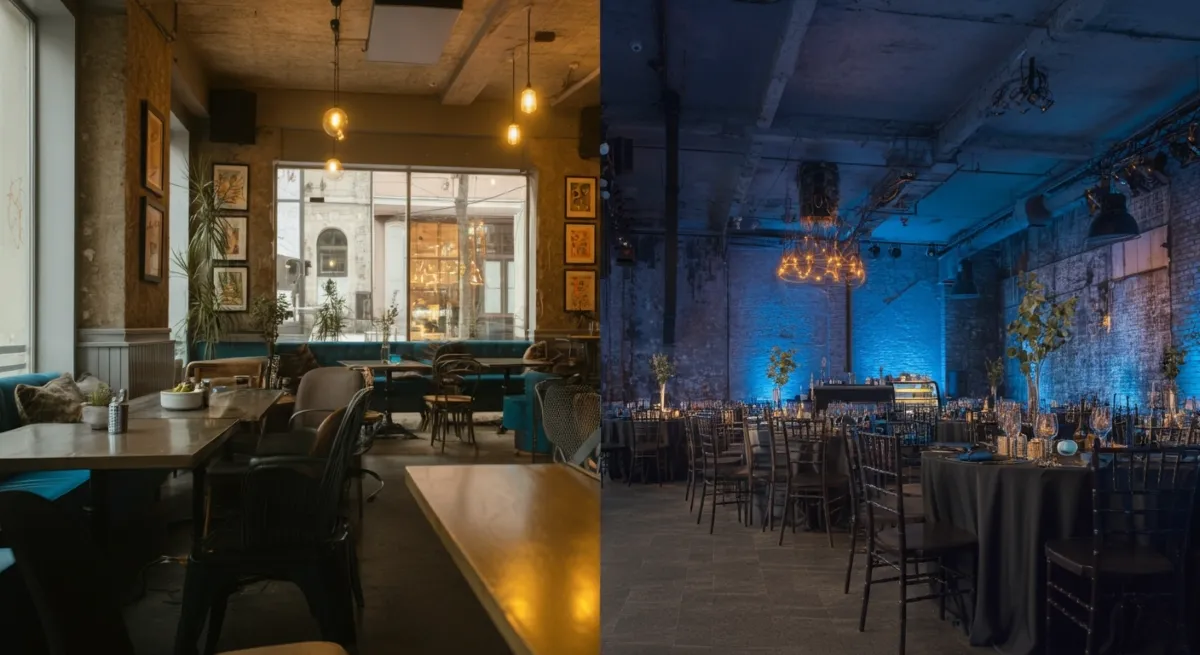 Hybrid venue setup for cafe and event rentals