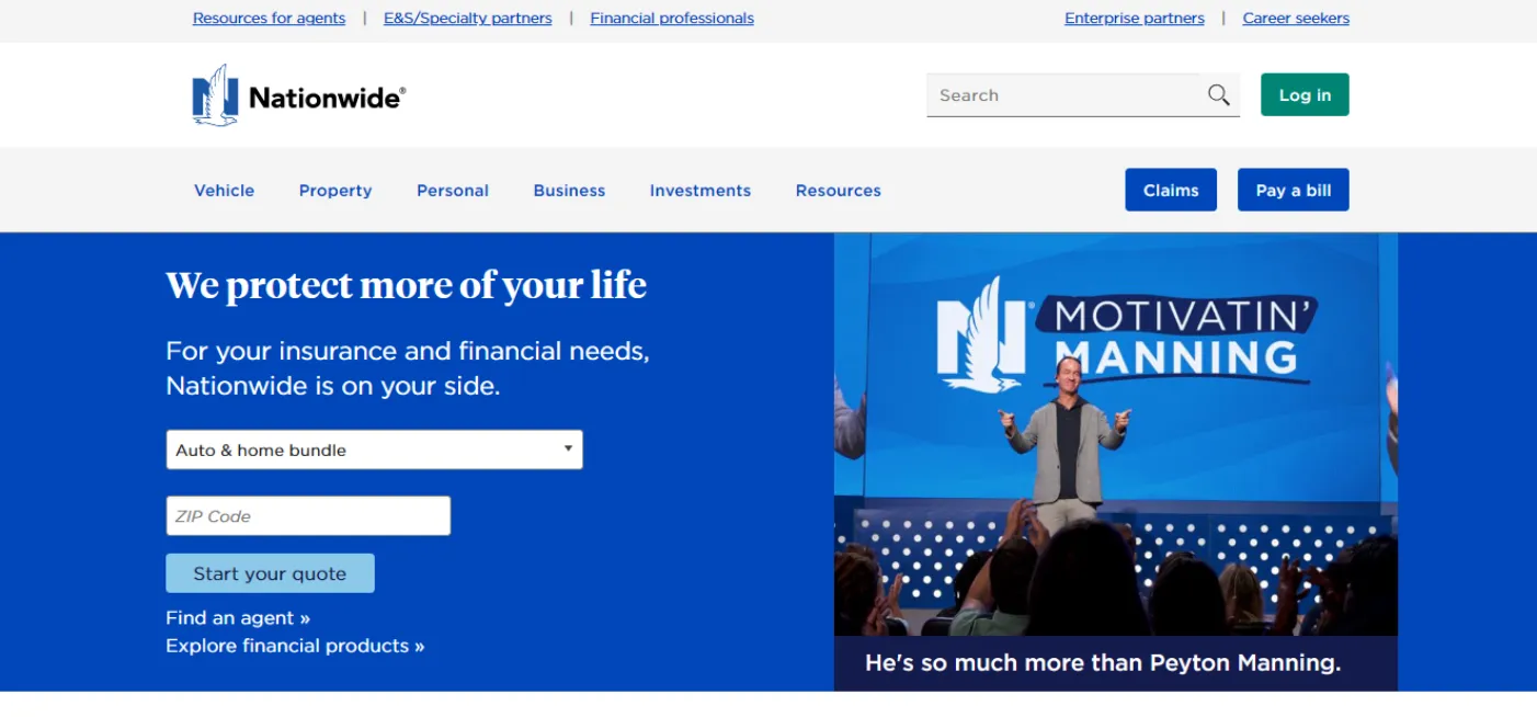 Nationwide Insurance homepage screenshot