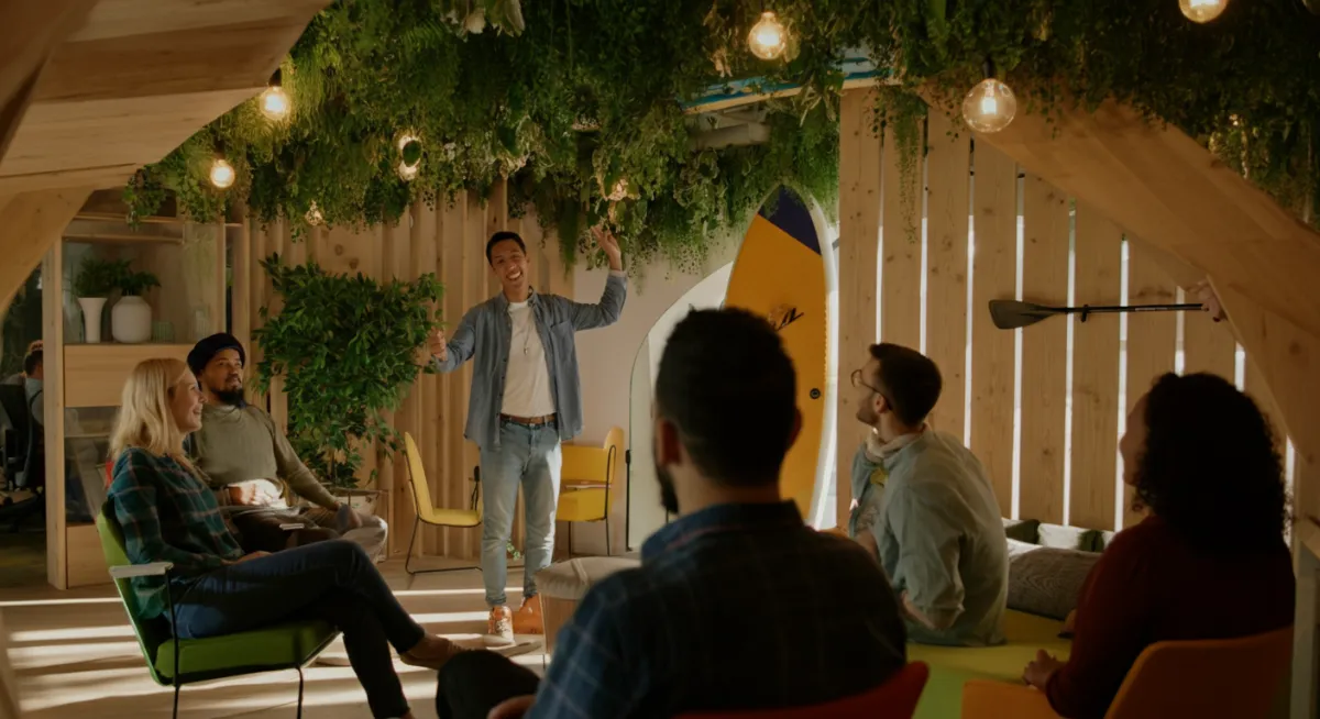 Paddleboard staff training session in a casual setting