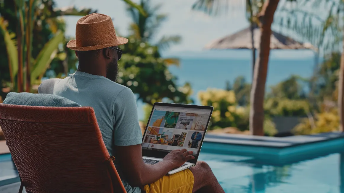 Digital nomad working from a scenic short-term rental