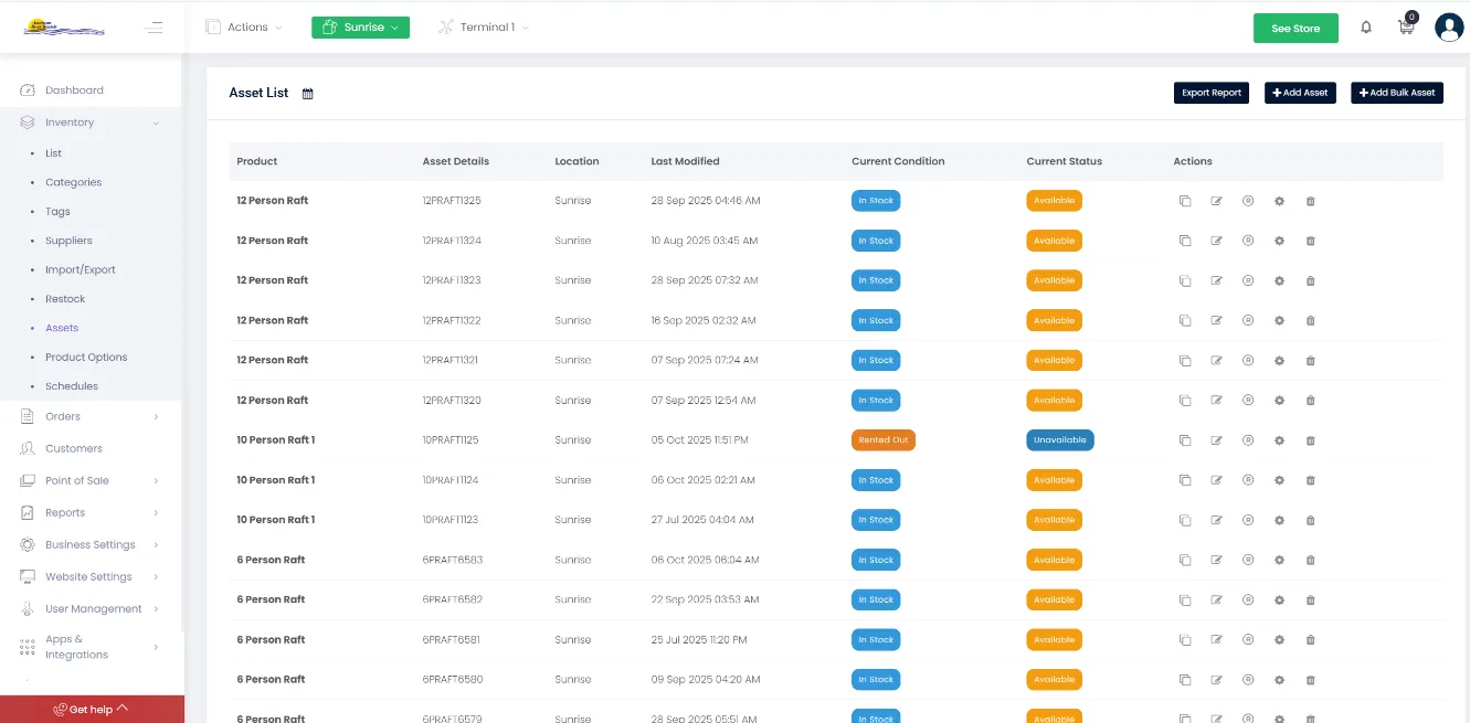RentMy dashboard showing asset-level inventory for power bank rental billing accuracy