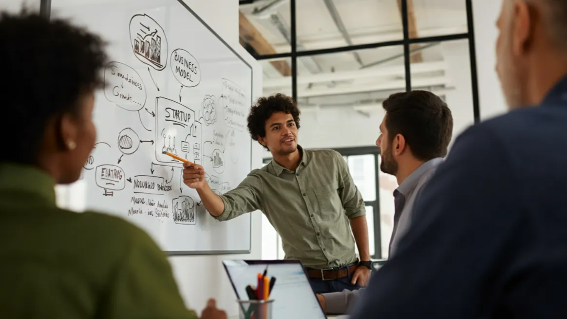 Group planning a rental-based business model in the office