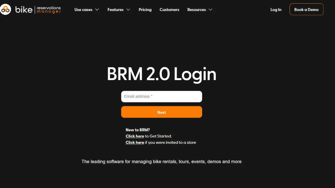 Homepage of Bike.rent Manager (BRM) ski rental platform