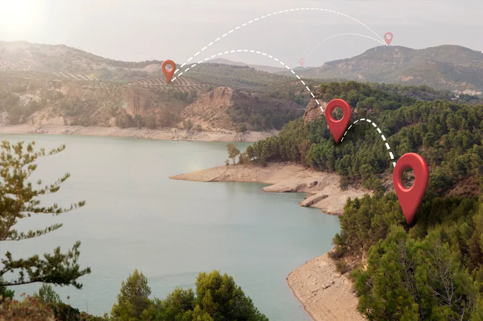 Cabin rental business scaling visual with geographic markers