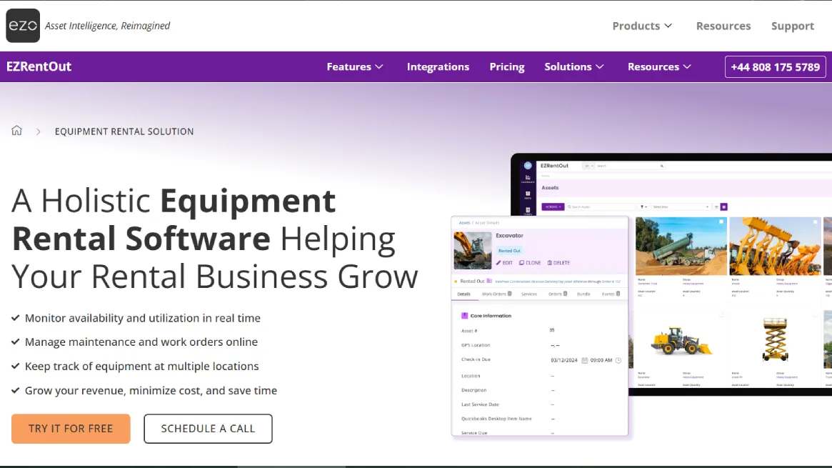 EZRentOut homepage showcasing rental software features