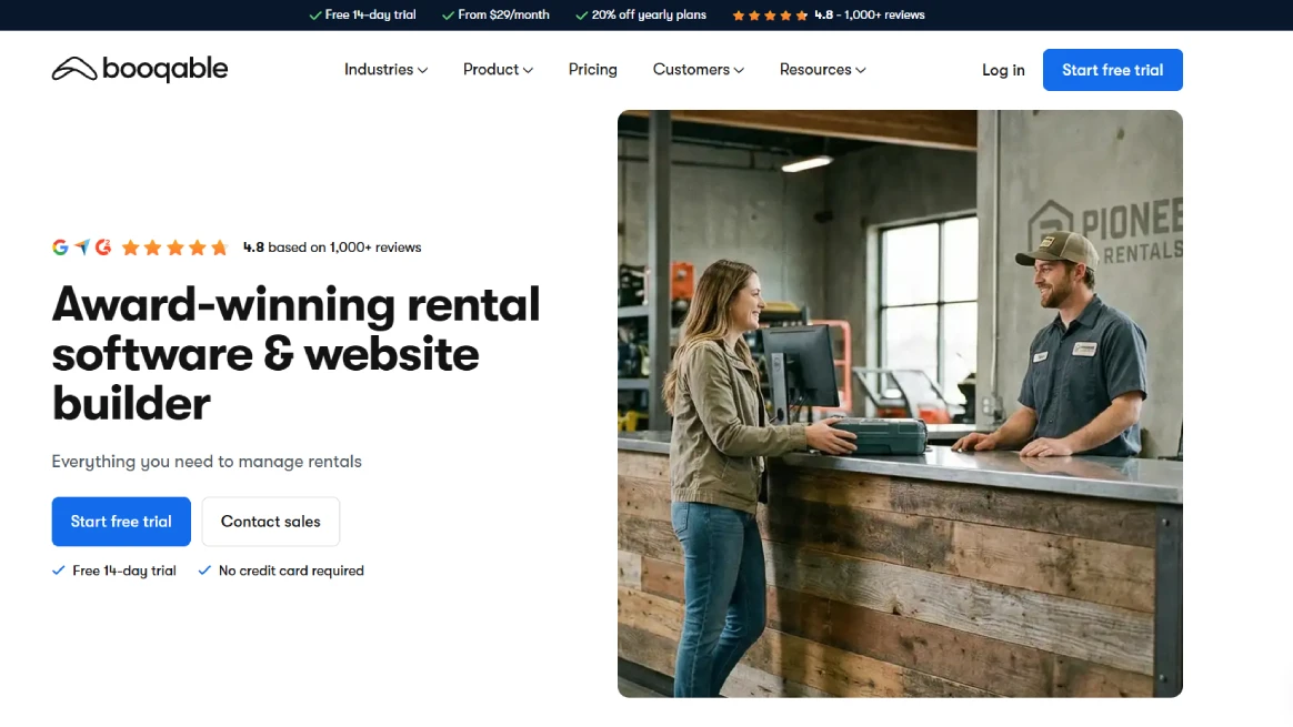 Screenshot of Booqable rental software