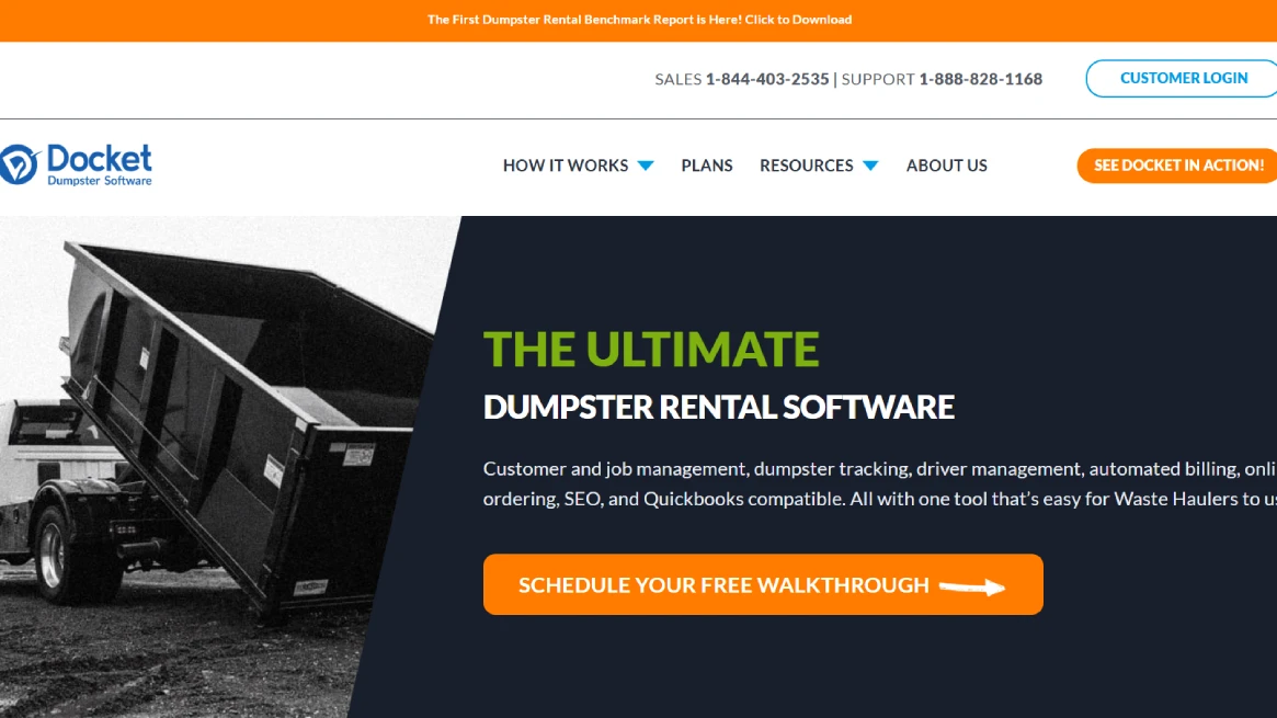 Screenshot of Docket Dumpster rental software