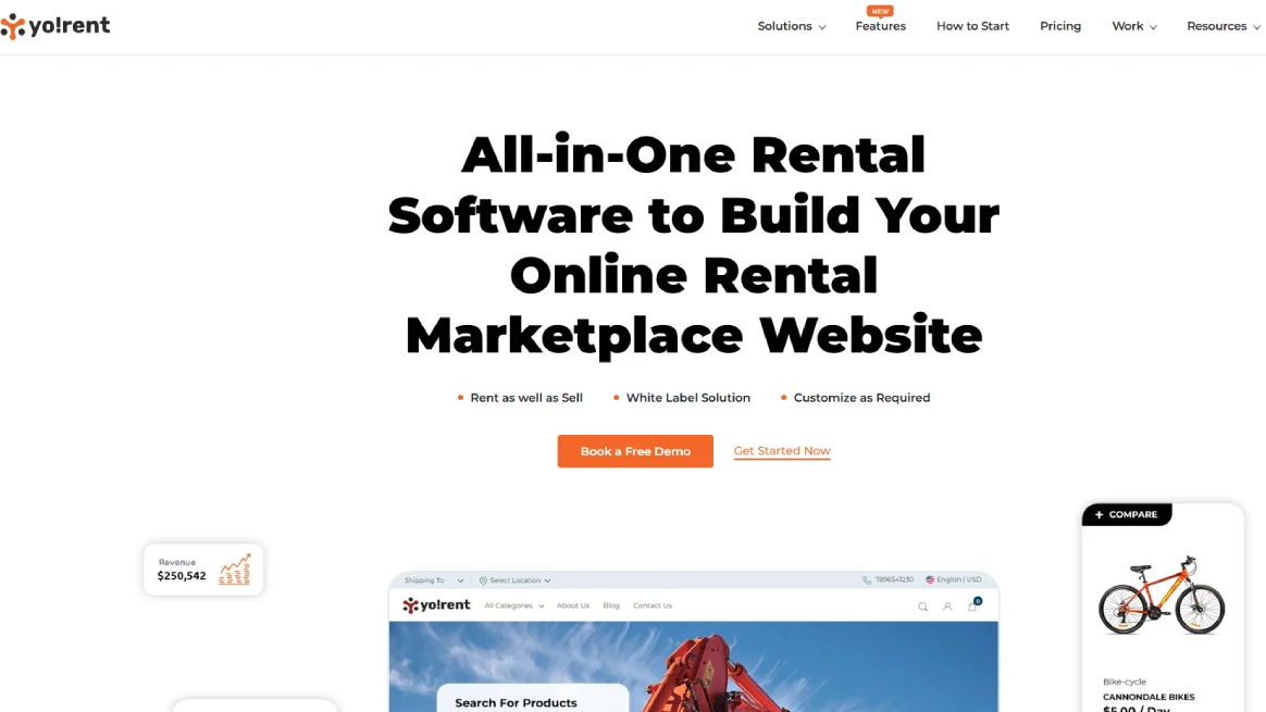Screenshot of YoRent rental software homepage