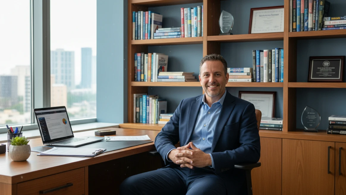 Businessman analyzing a pie chart for rental opportunities