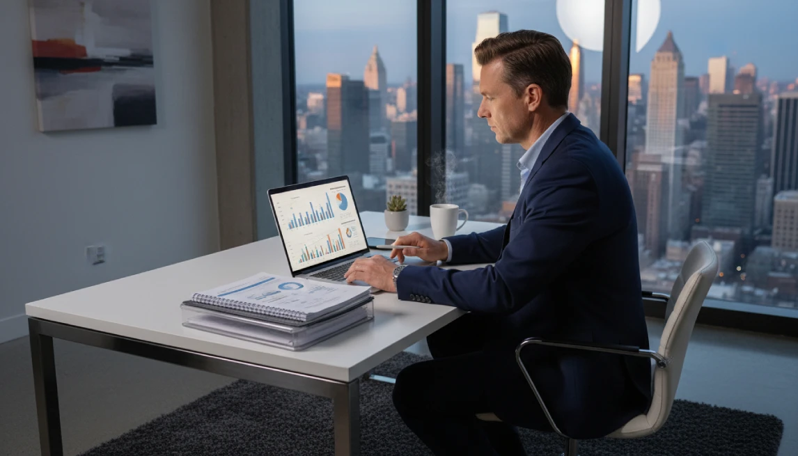 Professional studying charts on the most profitable rentals