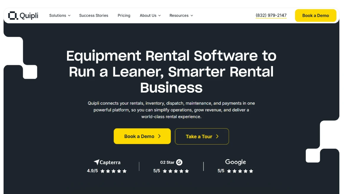 Quipli software interface highlighting rental management tools