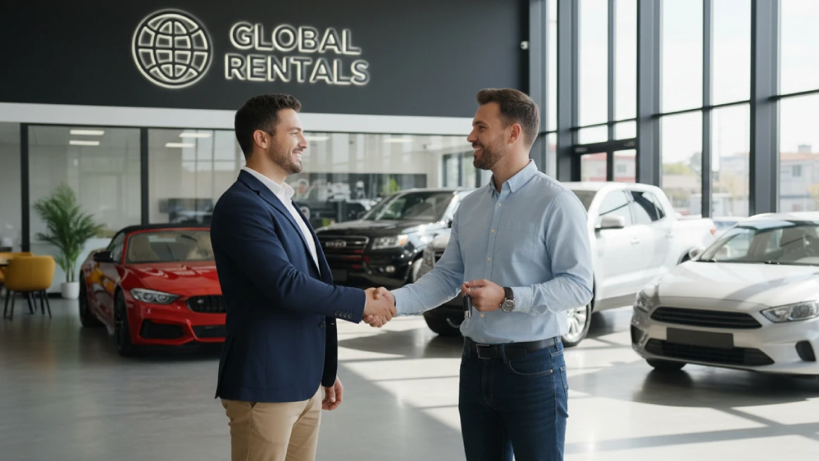 Car rental success symbolized by a handshake agreement