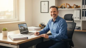 Business professional working on rental management software