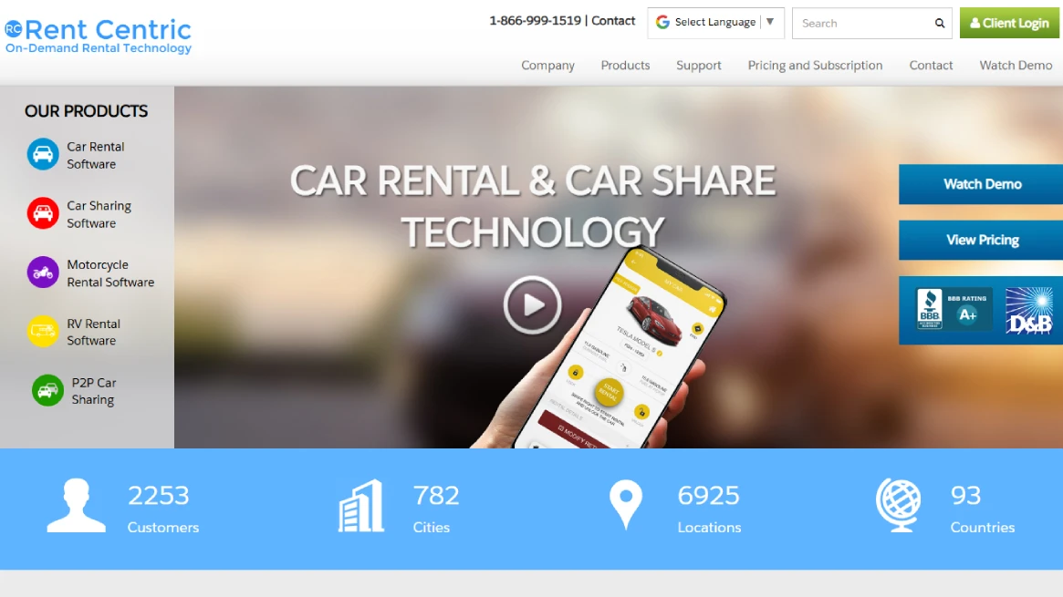 Rent Centric software interface highlighting rental technology tools