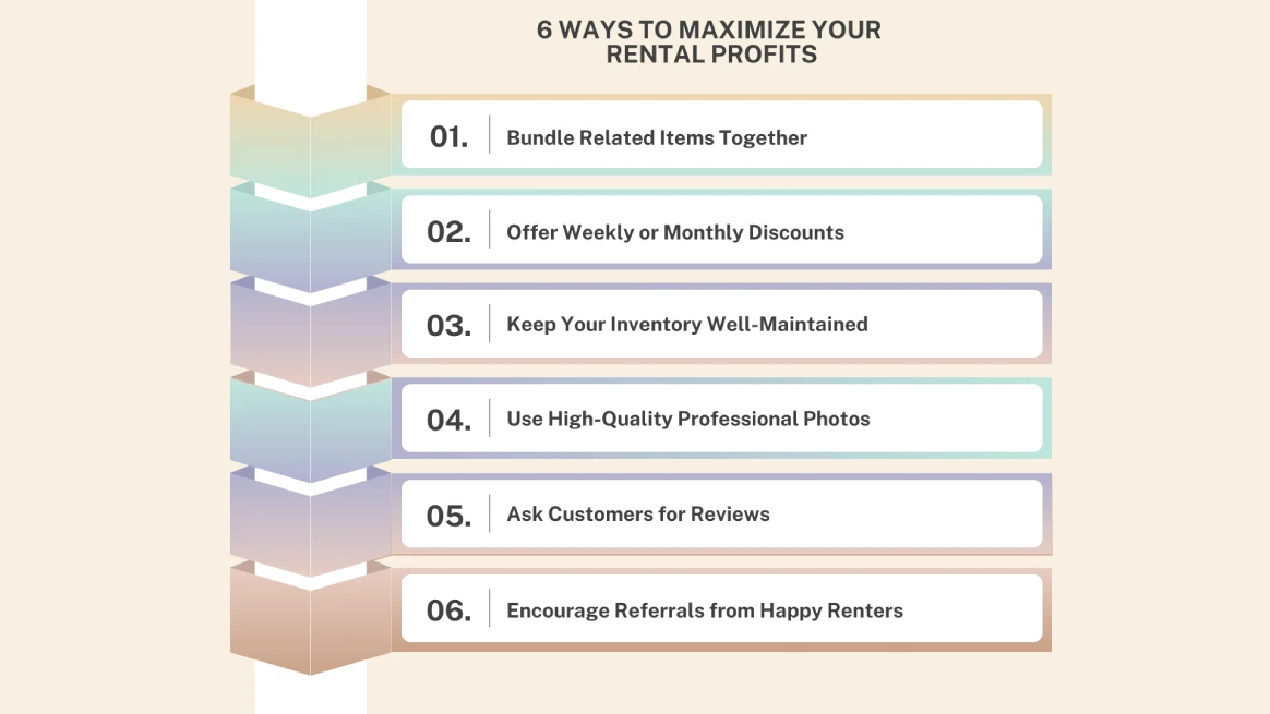 Infographic showing six tips to maximize rental profits