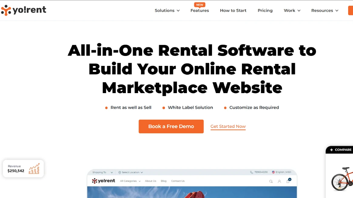 YoRent software interface highlighting rental marketplace tools