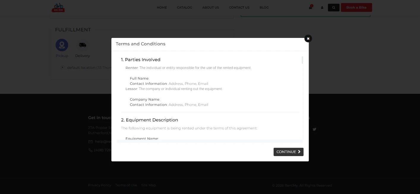Digital contract terms shown on screen for customer agreement review step