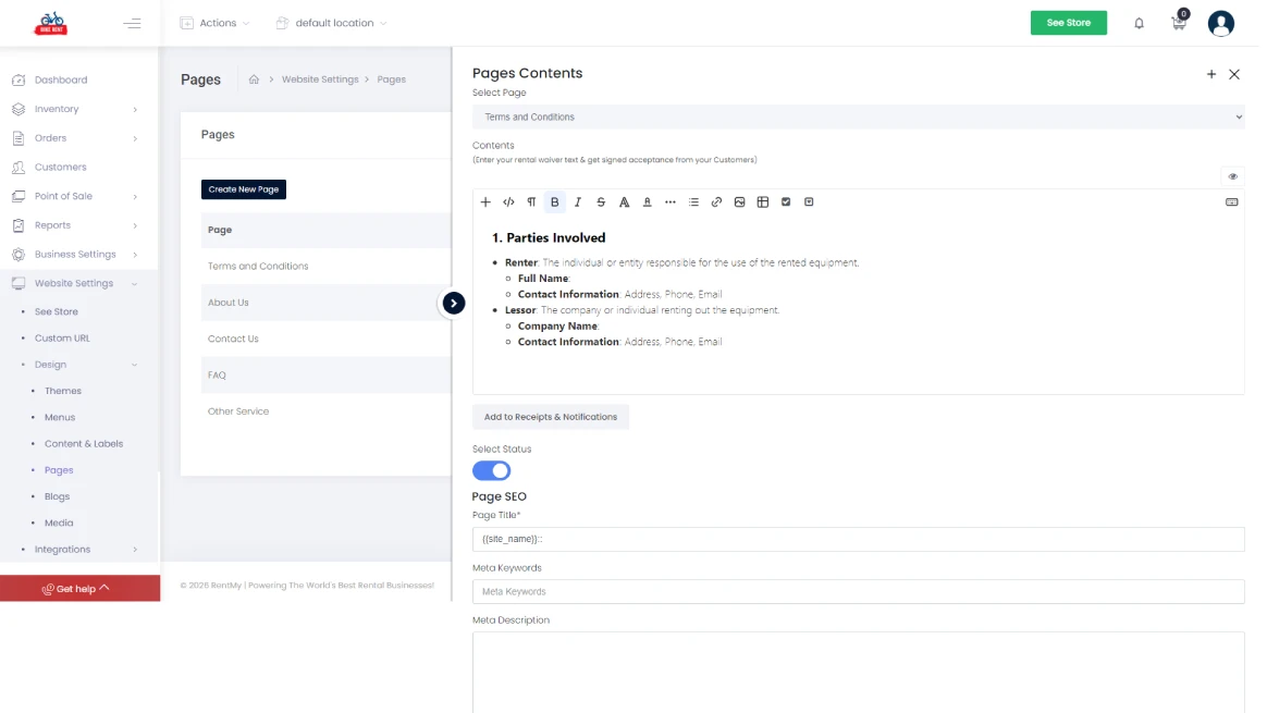 Online platform screen displaying contract editor for sharing agreements with multiple renters